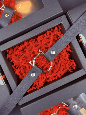 Choker eko skóra - kotek - srebrny